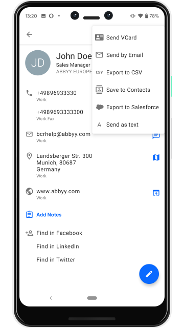 BCR Android extract business card info to text